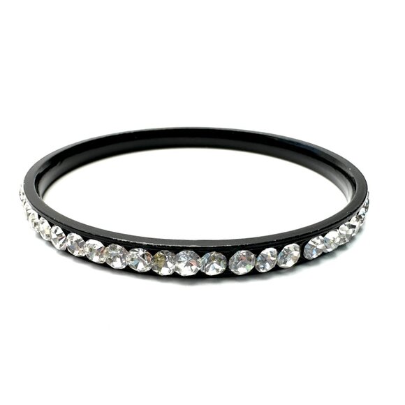 Clear Rhinestones on Gunmetal Bangle Set — 1980s Goth Rock Style — Size 8 — EUC - Picture 3 of 12